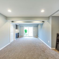 Basement Idea - Grey Carpet, Grey Walls And Walkout