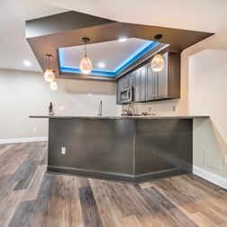 Basement remodel with beautiful wetbar and full bathroom, 