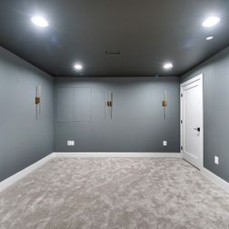 Basement design and remodeling with steam shower and home theater., Davidsonville, MD