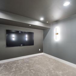 Basement design and remodeling with steam shower and home theater., Davidsonville, MD